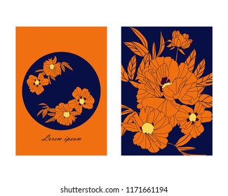 Cover design with floral pattern. Hand drawn peonies. Colorful artistic background with blossom. Can be used for invitation, card, cover book, catalog.