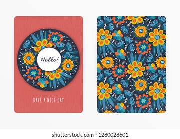 Cover design with floral pattern. Hand drawn creative flowers. Colorful artistic background with blossom. It can be used for invitation, card, cover book, notebook. Size A4. Vector illustration, eps10