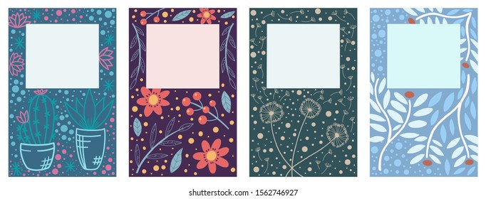 Cover design with floral pattern. Hand drawn creative flowers. Colorful artistic background with blossom. It can be used for invitation, card, cover book, notebook.  Vector illustration