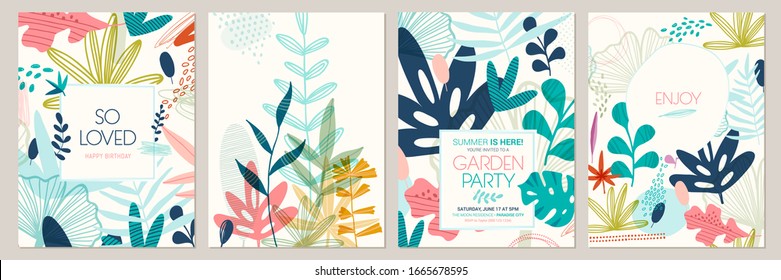 Cover design with floral pattern. Hand drawn creative flowers. Colorful artistic background with blossom. It can be used for invitation, card, cover book, catalog. Size A4. Vector illustration, eps10