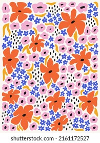 Cover design with floral pattern. Hand drawn creative flowers. Colorful artistic background with blossom. It can be used for invitation, card, cover book, catalog. Vector illustration.