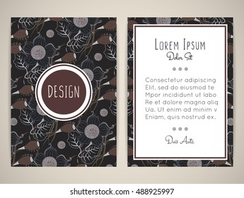 Cover design with floral pattern. Hand drawn flowers. Brochure, invitation or book cover. Size a4. Vector illustration, eps10