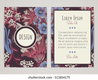 Cover design with floral pattern. Hand drawn creative flower. Colorful artistic background with blossom. It can be used for invitation, card, cover book, catalog. Size A4. Vector illustration, eps10