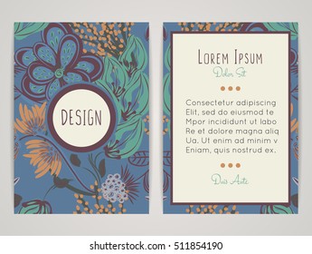 Cover design with floral pattern. Hand drawn creative flower. Colorful artistic background with blossom. It can be used for invitation, card, cover book, catalog. Size A4. Vector illustration, eps10