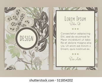 Cover design with floral pattern. Hand drawn creative flower. Colorful artistic background with blossom. It can be used for invitation, card, cover book, catalog. Size A4. Vector illustration, eps10