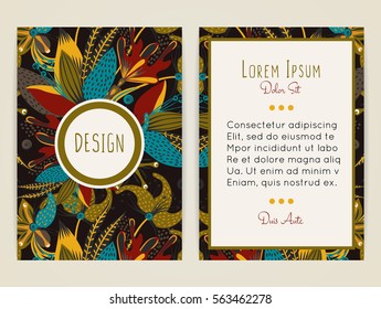 Cover design with floral pattern. Hand drawn creative flower. Colorful artistic background with blossom. It can be used for invitation, card, cover book, catalog. Size A4. Vector illustration, eps10