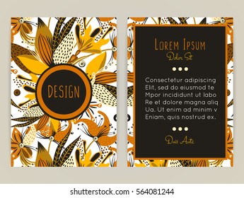 Cover design with floral pattern. Hand drawn creative flower. Colorful artistic background with blossom. It can be used for invitation, card, cover book, catalog. Size A4. Vector illustration, eps10.