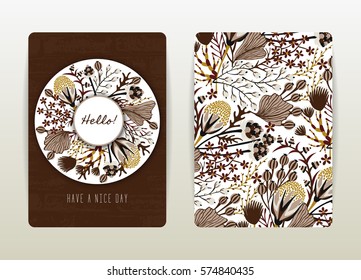 Cover design with floral pattern. Hand drawn creative flowers. Colorful artistic background with blossom. It can be used for invitation, card, cover book, catalog. Size A4. Vector illustration, eps10