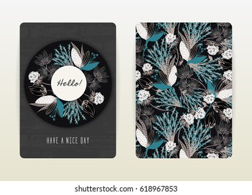 Diseño de la tapa con motivos florales. Flores creativas dibujadas a mano. Colorido fondo artístico con florecimiento. Se puede utilizar para invitación, tarjeta, portada, catálogo. Tamaño A4. Ilustración vectorial, eps10