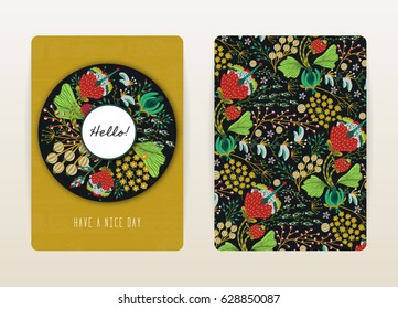 Cover design with floral pattern. Hand drawn creative flowers. Colorful artistic background with blossom. It can be used for invitation, card, cover book, catalog. Size A4. Vector illustration, eps10.