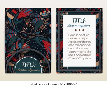 Cover design with floral pattern. Hand drawn creative flowers. Colorful artistic background with blossom. It can be used for invitation, card, cover book, catalog. Size A4. Vector illustration, eps10.