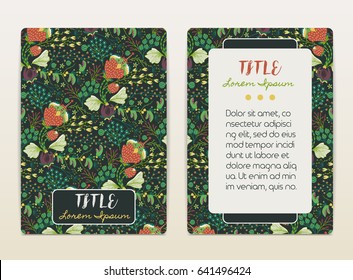 Cover design with floral pattern. Hand drawn creative flowers. Colorful artistic background with blossom. It can be used for invitation, card, cover book, catalog. Size A4. Vector illustration, eps10.