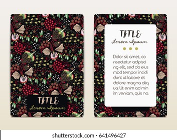 Cover design with floral pattern. Hand drawn creative flowers. Colorful artistic background with blossom. It can be used for invitation, card, cover book, catalog. Size A4. Vector illustration, eps10.