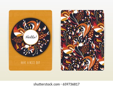 Cover design with floral pattern. Hand drawn creative flowers. Colorful artistic background with blossom. It can be used for invitation, card, cover book, catalog. Size A4. Vector illustration, eps10