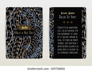 Diseño de la tapa con motivos florales. Flores creativas dibujadas a mano. Colorido fondo artístico con florecimiento. Se puede utilizar para invitación, tarjeta, portada, catálogo. Tamaño A4. Ilustración del vector, eps10