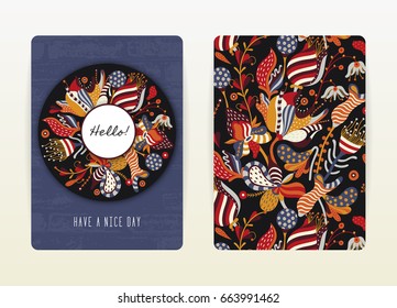 Cover design with floral pattern. Hand drawn creative flowers. Colorful artistic background with blossom. It can be used for invitation, card, cover book, catalog. Size A4. Vector illustration, eps10