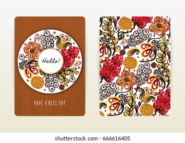 Cover design with floral pattern. Hand drawn creative flowers. Colorful artistic background with blossom. It can be used for invitation, card, cover book, notebook. Size A4. Vector, eps10.