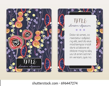 Cover design with floral pattern. Hand drawn creative flowers. Colorful artistic background with blossom. It can be used for invitation, card, cover book, notebook. Size A4. Vector illustration, eps10