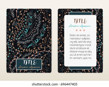 Cover design with floral pattern. Hand drawn creative flowers. Colorful artistic background with blossom. It can be used for invitation, card, cover book, notebook. Size A4. Vector illustration, eps10