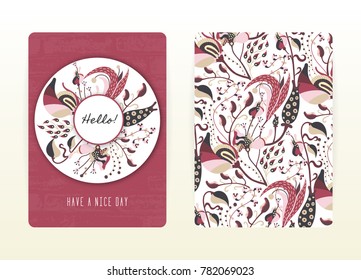 Cover design with floral pattern. Hand drawn creative flowers. Colorful artistic background with blossom. It can be used for invitation, card, cover book, notebook. Size A4. Vector illustration, eps10