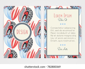 Cover design with floral pattern. Hand drawn creative flowers. Colorful artistic background with blossom. It can be used for invitation, card, cover book, notebook. Size A4. Vector illustration, eps10