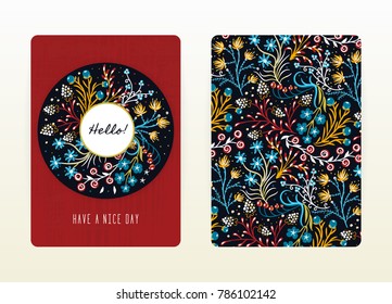 Cover design with floral pattern. Hand drawn creative flowers. Colorful artistic background with blossom. It can be used for invitation, card, cover book, notebook. Size A4. Vector illustration, eps10