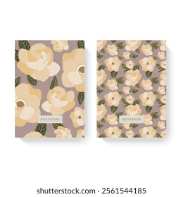 Cover design with floral pattern. For notebooks, planners, brochures, books, catalogs etc.