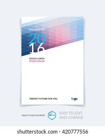Cover design, flyer, leaflet, with blue red modern abstract geometric background with triangles for business, technology and science  layout . Brochure template with digital pixel mosaic.