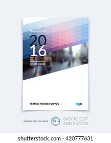 Cover design, flyer, leaflet, with blue red modern abstract geometric background with triangles for business, technology and science  layout . Brochure template with digital pixel mosaic.
