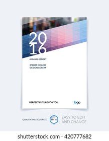 Cover design, flyer, leaflet, with blue red modern abstract geometric background with triangles for business, technology and science  layout . Brochure template with digital pixel mosaic.