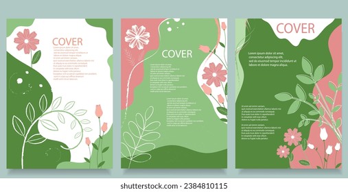 Cover design flyer  spring nature, Creative A4 layouts, template, posters in minimal style for Notebook corporate identity, branding, social media advertising, promo.