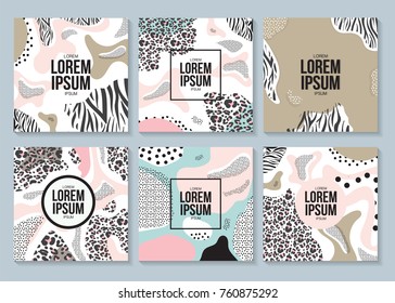  Cover design with geometric set elements. Retro style pattern. Modern fashion design poster. Memphis style cards. Vector Illustration. 