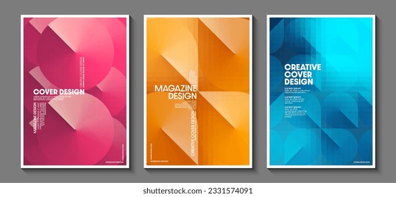 Cover design with geometric shapes and gradient multicolored background. Ideas for magazine covers, brochures and posters. Vector illustration.