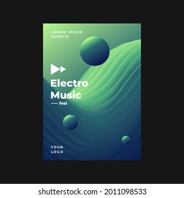 Cover design. Green Poster template. Electro music poster design. Sound waves. Background. Music festival. Backdrop. Trendy design. Eps10 vector