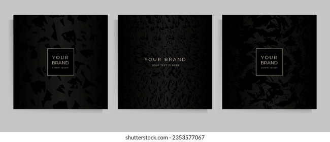 Cover design grunge texture. Abstract background color black with gold set of templates for folder, invitation, menu, flyer, catalog, brochure. Vector illustration in square format.
