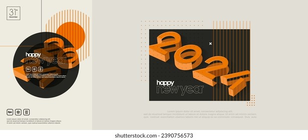 Cover design for happy new year 2024. With an abstract number illustration design. Premium vector for happy new year 2024 celebration.