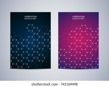 Cover design with hexagonal background, vector illustration