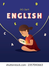 Cover design for kids English learning book with little girl