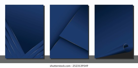 Design de capa, layouts ou conceito de cartazes em estilo mínimo moderno para identidade corporativa, branding, publicidade em mídias sociais, promoção. Projeto de vetor de cobertura azul escuro.