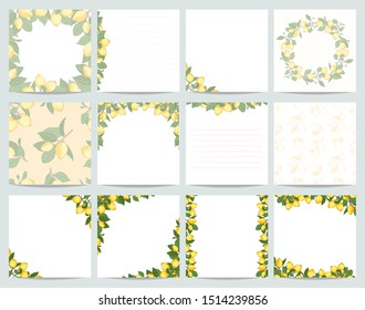 Cover design with lemon branch pattern. Design for poster, card, invitation, placard, brochure, flyer. Vector.