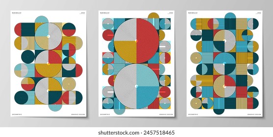 Cover design with line geometric arch and circle abstract shapes. Contemporary mid-century line design set. design for posters, brochures, and magazines. Vector illustration.