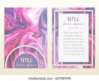 Cover design with marbling. Marble texture. Paint splash. Colorful fluid. It can be used for brochure, card, cover book, catalog. Size A4. Vector illustration, eps10.