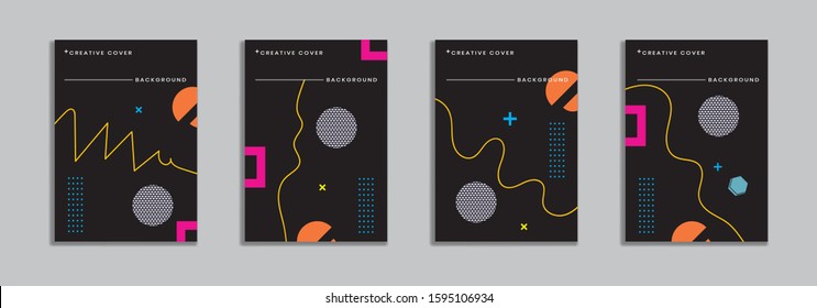 Cover design with memphis style. background of geometric shapes. minimal pattern. Can be used for banners, placards, posters, leaflets, etc. Vector template