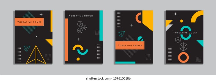 Cover design with memphis style. background of geometric shapes. minimal pattern. Can be used for banners, placards, posters, leaflets, etc. Vector template