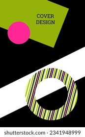 Cover design in Memphis style. Geometric design, abstract background. Fashionable bright cover, banner, poster, booklet. Creative colors.