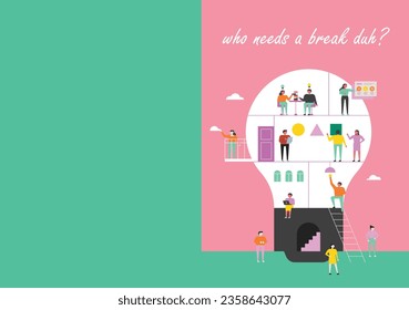 Cover design Minimal illustrative cover with vector art and typography saying "who needs a break duh"
