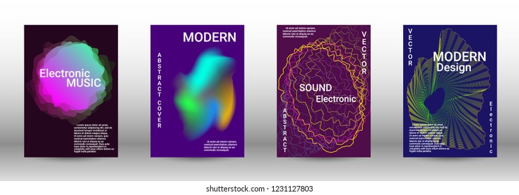  Diseño de portada. La cobertura mínima del vector. Conjunto de modernos y abstractos fondos musicales. Volante de sonido para crear una portada abstracta de moda, banner, afiche, folleto.