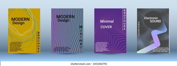 Cover design. The minimum coverage of the vector. Set of modern abstract musical backgrounds. Sound flyer for creating a fashionable abstract cover, banner, poster, booklet.