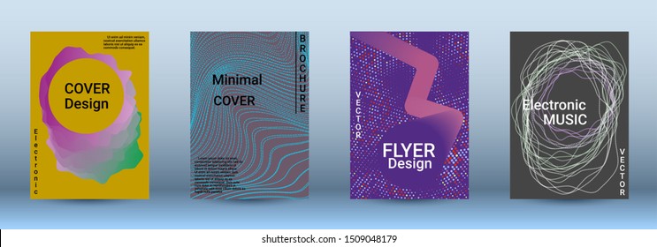 Cover design. The minimum coverage of the vector. Set of modern abstract musical backgrounds. Sound flyer for creating a fashionable abstract cover, banner, poster, booklet.