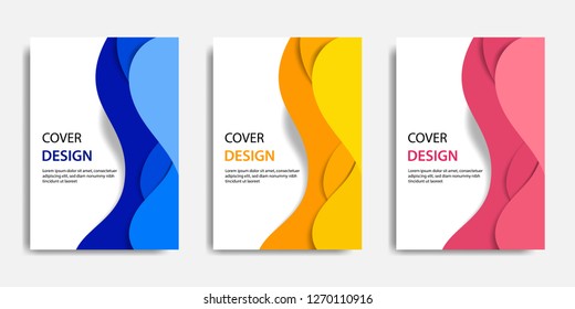 Cover design mock up template vector illustration. Paper cut shape topographic colorful layering in gradation blue, yellow and pink. Suitable for Book cover, business report, flyer, poster.